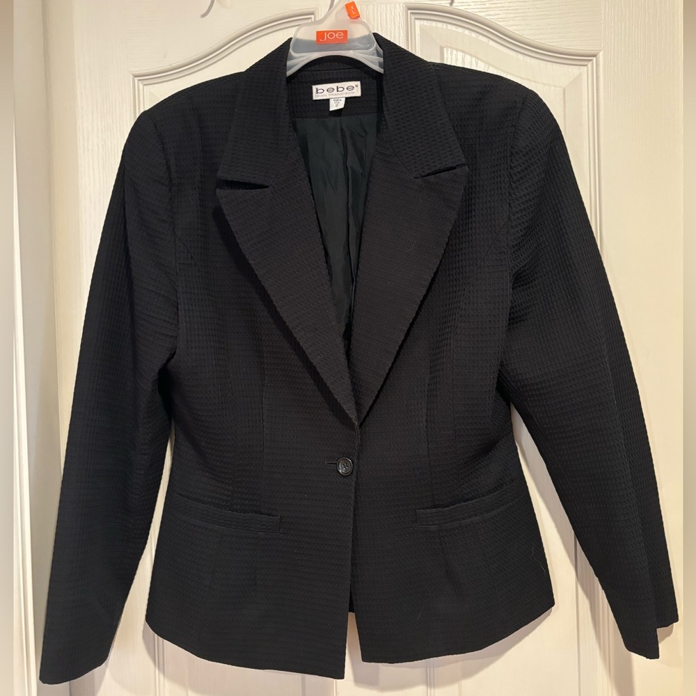 Bebe San Francisco black cotton waffle knit blazer